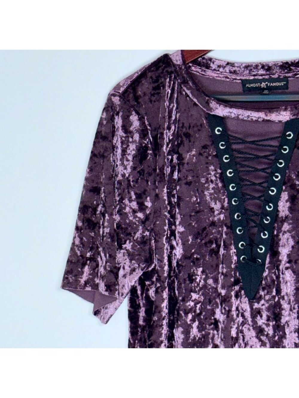 Crushed Velvet Purple Tunic Corset Shirt Almost Famous Plus Size 1X Goth Vamp - Picture 2 of 10